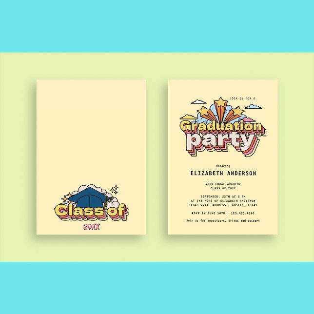 Invitation Retro Typographie Jaune Graduation Colorful Party (Créateur téléchargé)