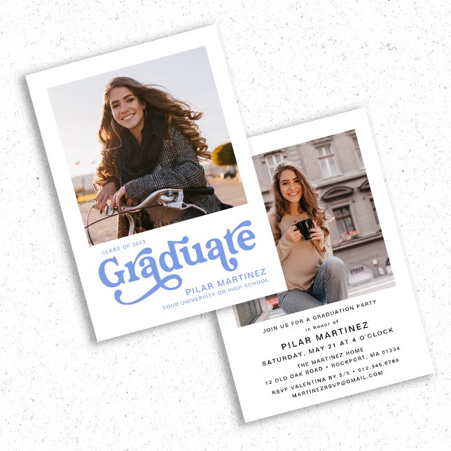 Invitation Retro Typographie Photo 2023 Graduation Party (Créateur téléchargé)