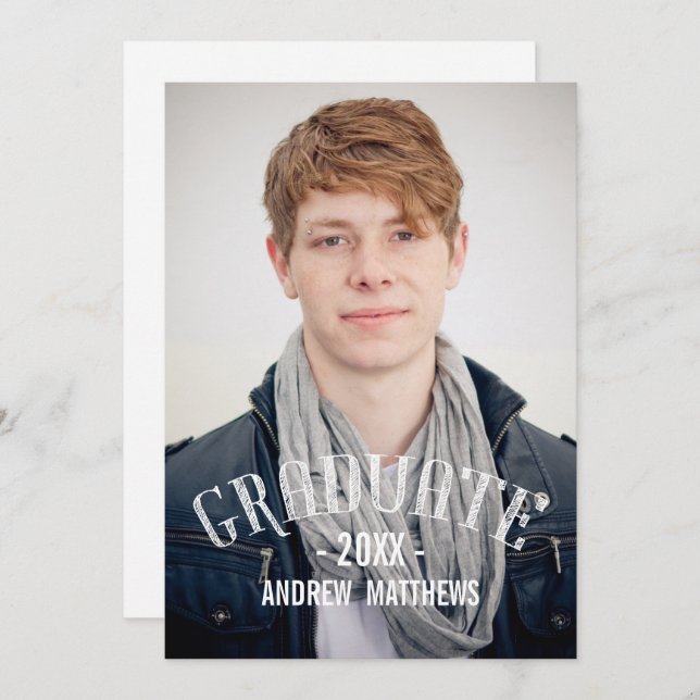 Invitation Retro Typographie Photo Graduation Party Invitatio (Devant / Derrière)