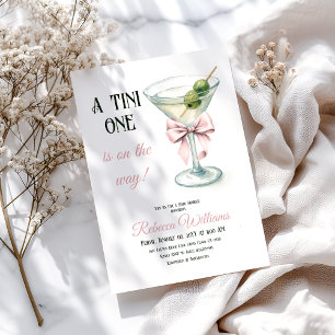 Invitation Rétro Un Baby shower Tini One Martini Rose Bow Gir