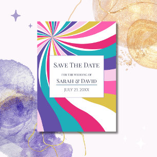 Invitation Rétro Unique Waves Rose Enregistrer la date