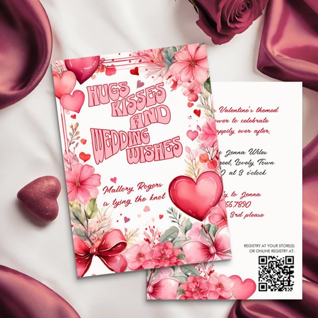 Invitation Retro Valentine Hugs Baisers Coeurs et Fleurs (Bridal Shower invitation from the Valentines Bridal Shower Invitation collection by Darling & May)
