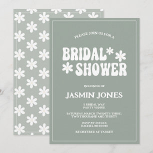 Invitation Retro Vert Sauge Fleur de Marguerite Baby Shower