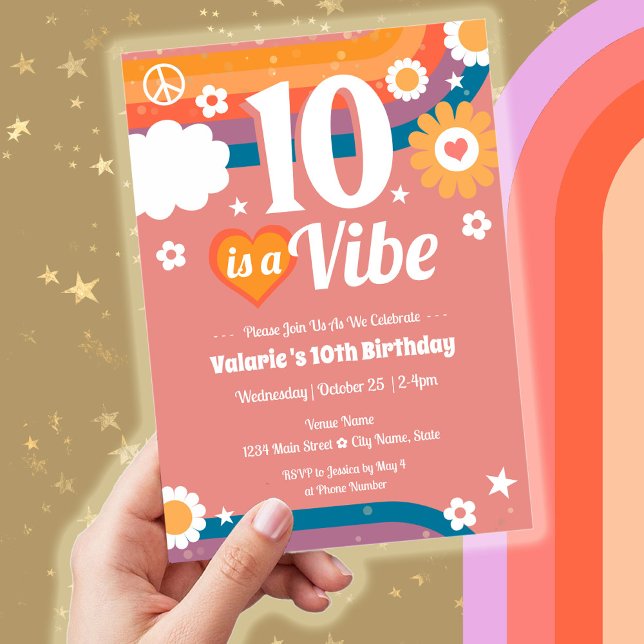 Invitation Retro Vibe 10e anniversaire (Créateur téléchargé)