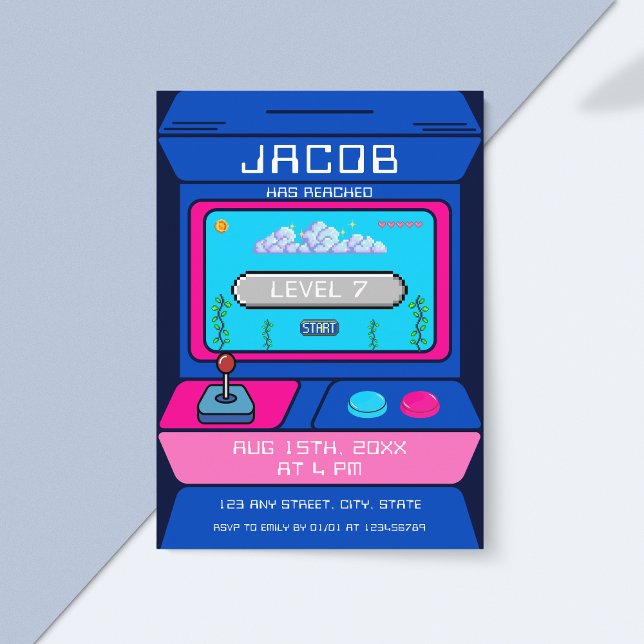 Invitation Retro Vidéo Jeu Arcade Anniversaire (Retro Arcade Video Game Birthday Party Invitation Boy's Level Up Birthday)