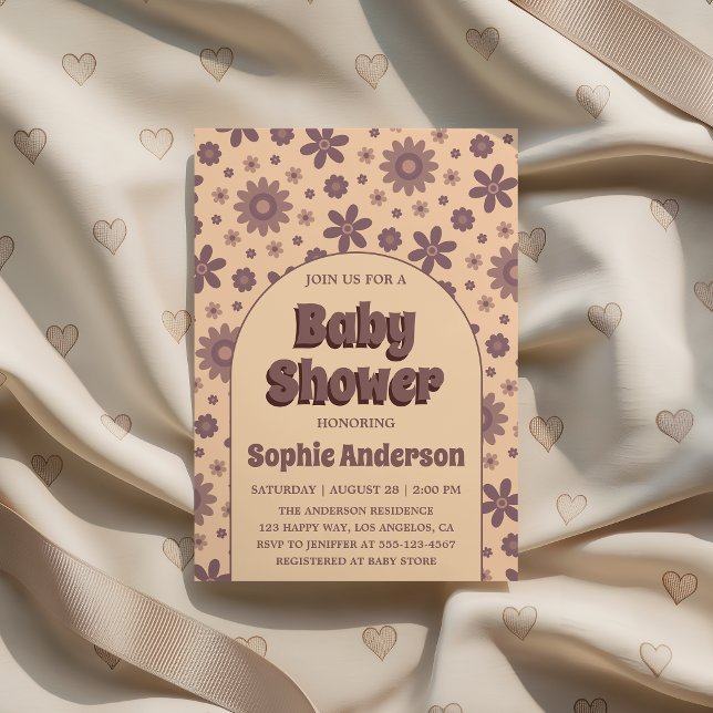 Invitation Retro Vintage Boho Daisy 70s Baby Shower  (Créateur téléchargé)