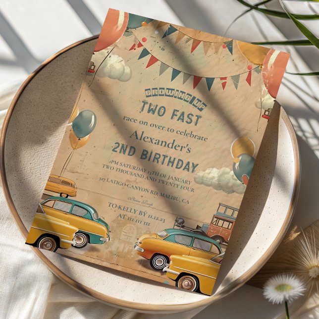Invitation Retro Vintage Car Two Fast Birthday (Créateur téléchargé)