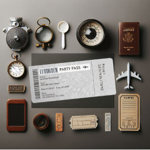 Invitation Retro Vintage Damask Embarquement Pass Anniversair