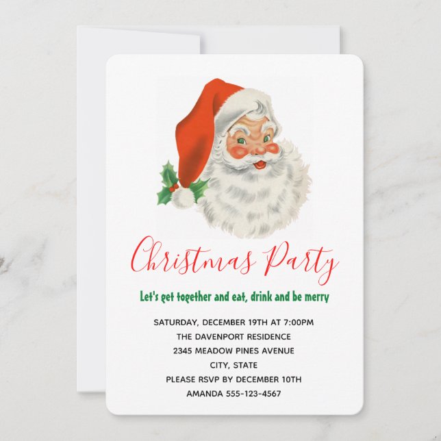 Invitation Retro Vintage Joyeux Père Noël Noël (Devant)