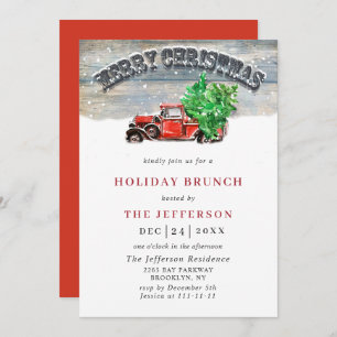 Invitation Retro Vintage Noël Camion Rouge VACANCES BRUNCH