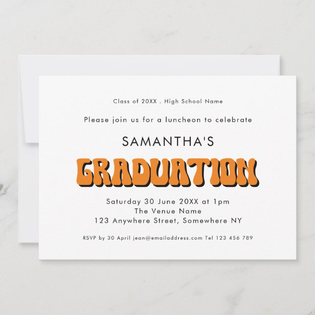Invitation Retro Vintage Orange Photo Graduation Party (Devant)