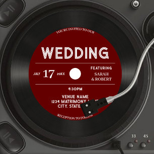 Invitation Retro Vintage Red Vinyl Record Black Mariage