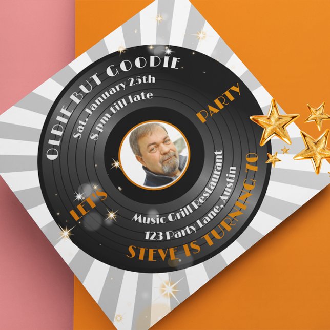 Invitation Retro Vinyl Homme Photo Party (Créateur téléchargé)