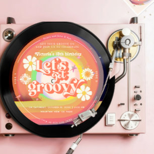 Invitation Retro Vinyl Rainbow Daisy super