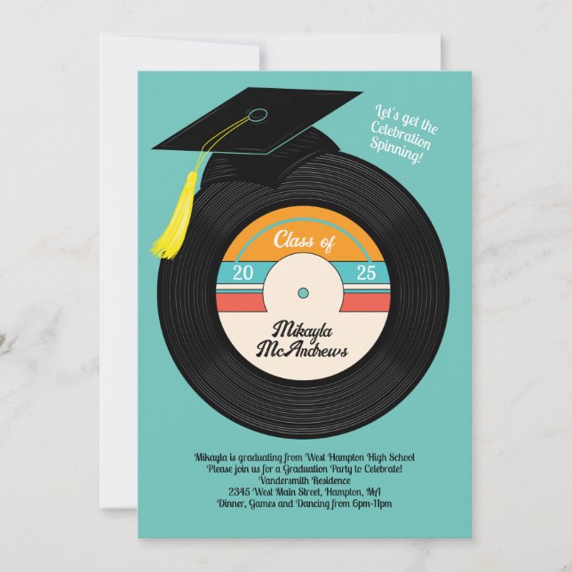 Invitation Retro Vinyl Record Graduation Party (Devant)