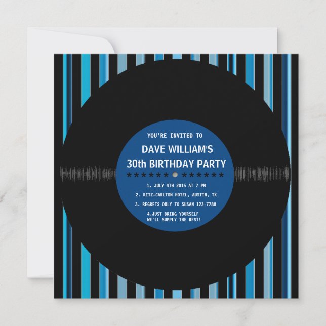 Invitation Retro Vinyl Record l Modern Birthday Party Invitat (Devant)
