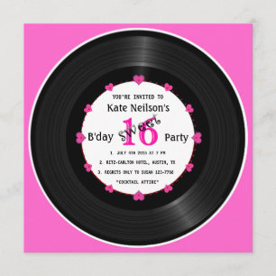 Invitation Rétro Vinyl Record l Modern Sweet 16 B'day