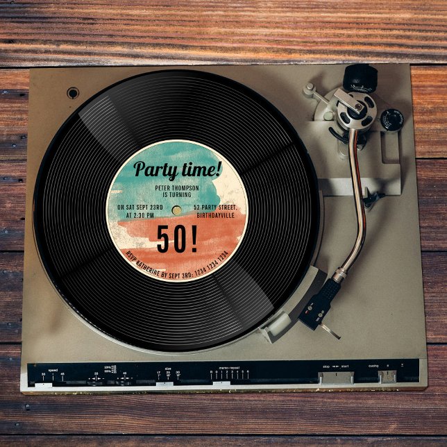 Invitation Retro Vinyl Record Musique Anniversaire Fête Invit (Retro Vinyl Record Music Birthday Party Invitation)