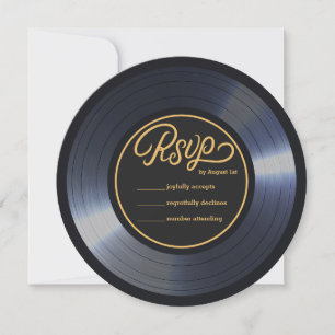 Invitation Retro Vinyl Record Noir Mariage RSVP
