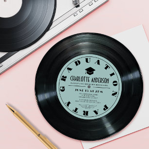 Invitation Retro Vinyl Record Turquoise Graduation
