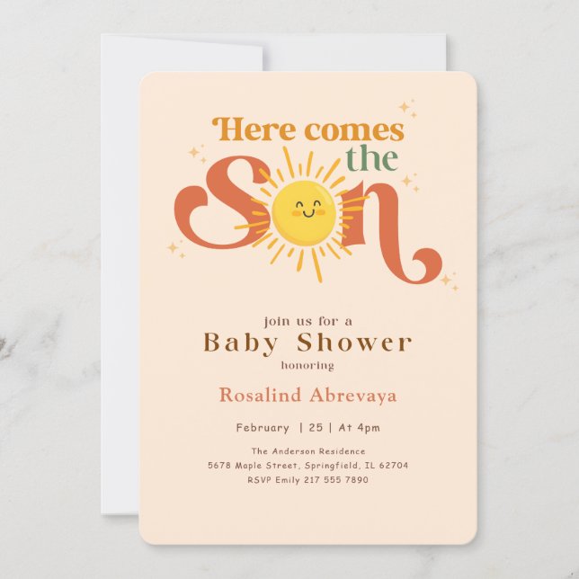 Invitation Retro Voici venir le petit bébé Shower (Devant)