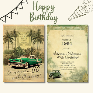 Invitation Retro Voiture Vintage 60e Fête d'anniversaire du P