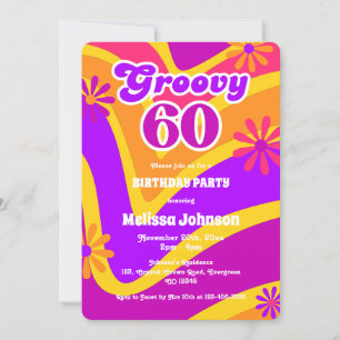 Invitation Retro Wave Daisies Super 60e Anniversaire orange