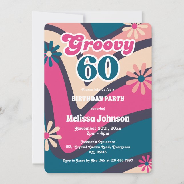 Invitation Retro Wave Daisies Super 60ème Bubblegum Anniversa (Devant)