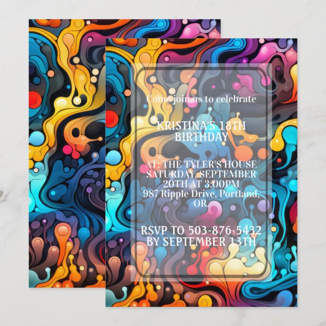 Invitation Retro Wavy Chaotic Print Anniversaire (Devant / Derrière)