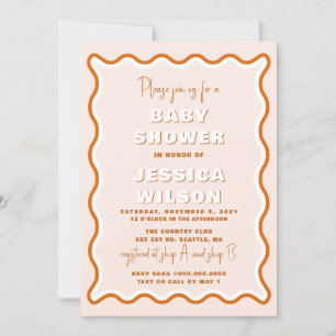 Invitation Retro Wavy Terracotta Baby shower neutre genre