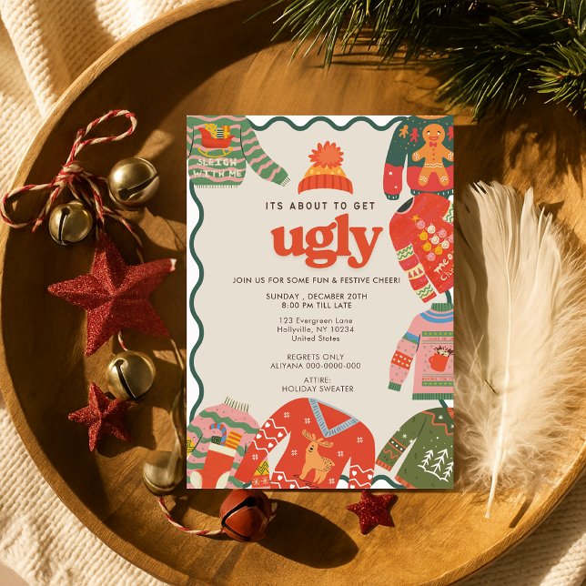 Invitation Retro Wavy Ugly Sweat Noël Fête (Créateur téléchargé)