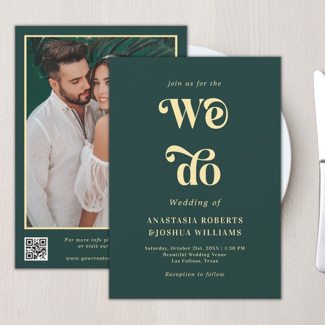 Invitation Retro We Do Emerald Green & Gold QR Code Mariage (Créateur téléchargé)