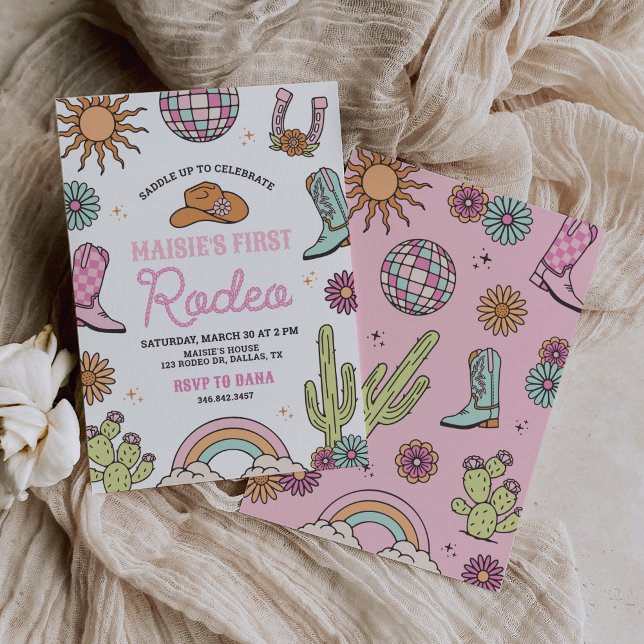 Invitation Retro Western Girl First Rodeo Birthday (Créateur téléchargé)