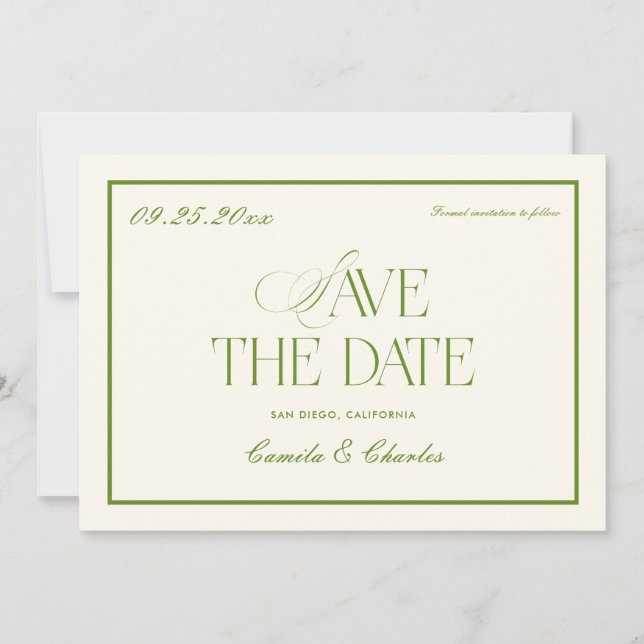 Invitation Retro White and Green Wedding Save the date Photo  (Devant)