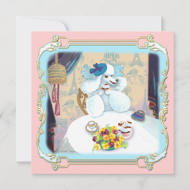 Invitation Retro White Poodle Cupcake Tea Party (Devant)