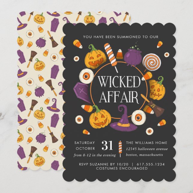 Invitation Retro Wicked Affair Halloween Party (Devant / Derrière)