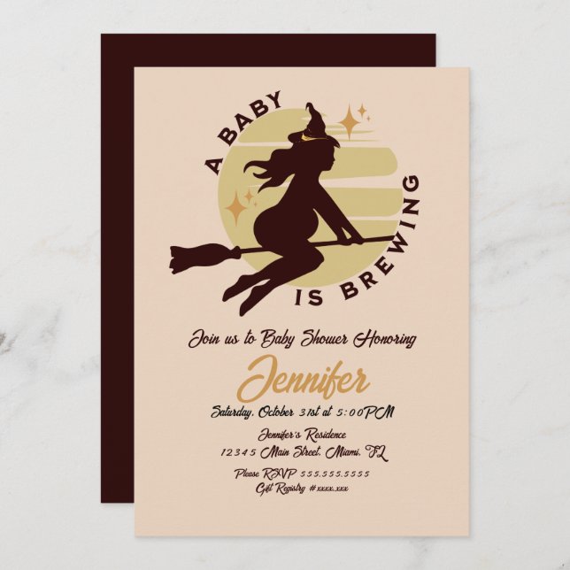 Invitation Retro Witch Baby brasse du Baby shower (Devant / Derrière)