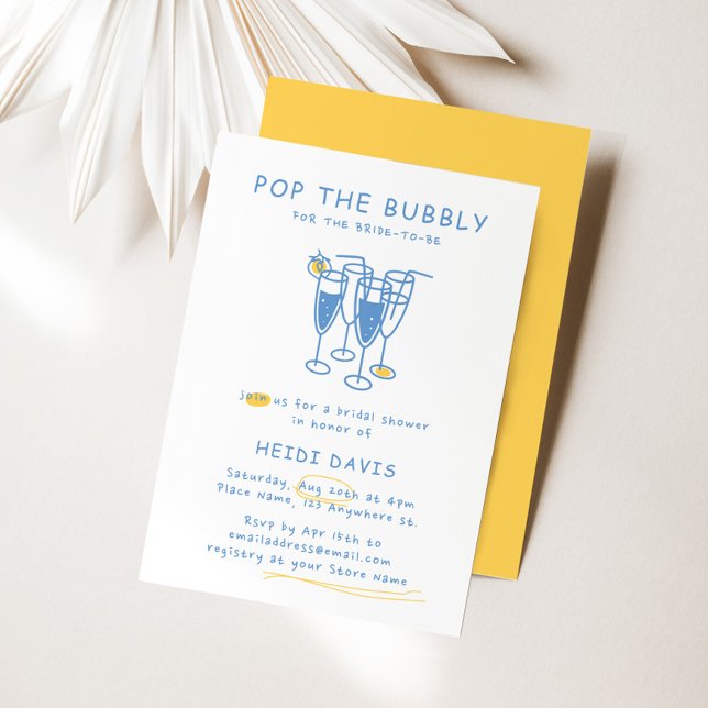 Invitation Retro Yellow & Blue Pop La Fête des mariées Bubly (Retro Yellow & Blue Pop The Bubbly Bridal Shower Invitation)