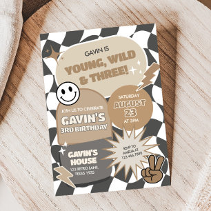 Invitation Retro Young Wild et Three Birday Party
