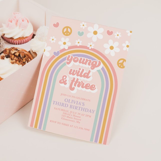Invitation Retro Young Wild et Three Rainbow 3e anniversaire (Créateur téléchargé)