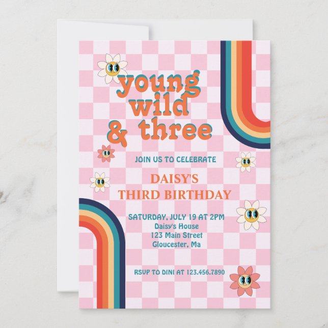 Invitation Retro Young Wild et trois Anniversaire (Devant)