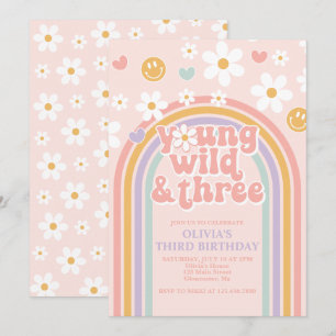 Invitation Retro Young Wild et Trois Arc-en-ciel 3e anniversa