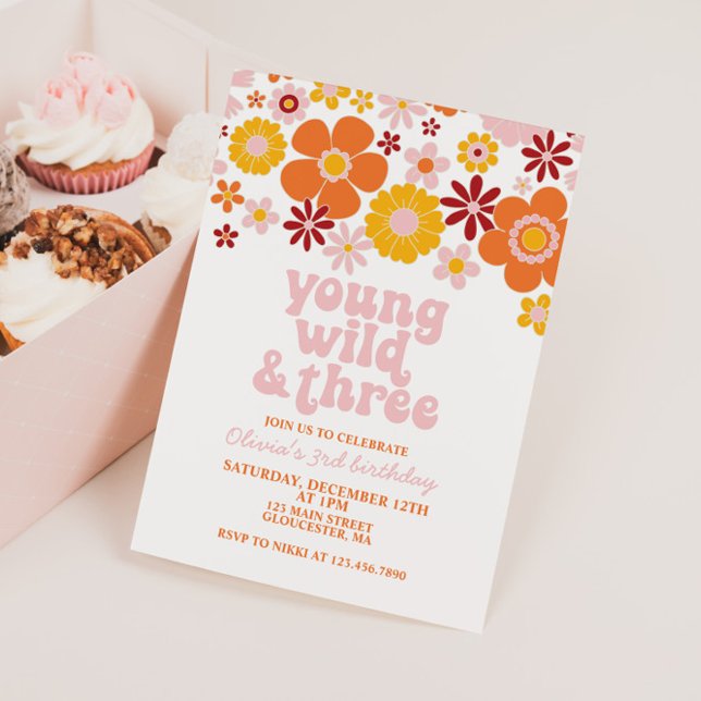 Invitation Rétro Young Wild Trois Floral 3e Anniversaire (Créateur téléchargé)