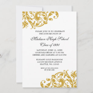 Invitation Retrouvailles de la classe Gold and Black Flourour