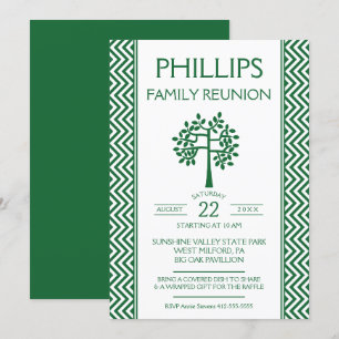 Invitation Retrouvailles de la famille Zig Zag verte et blanc