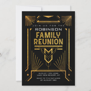 Invitation Retrouvailles familiales Gold Art Déco