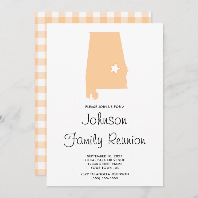 Invitation Retrouvailles familiales Peach Alabama (Devant / Derrière)