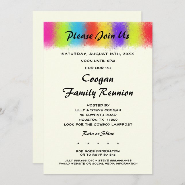 Invitation Retrouvailles, fêtes ou évènements (Devant / Derrière)