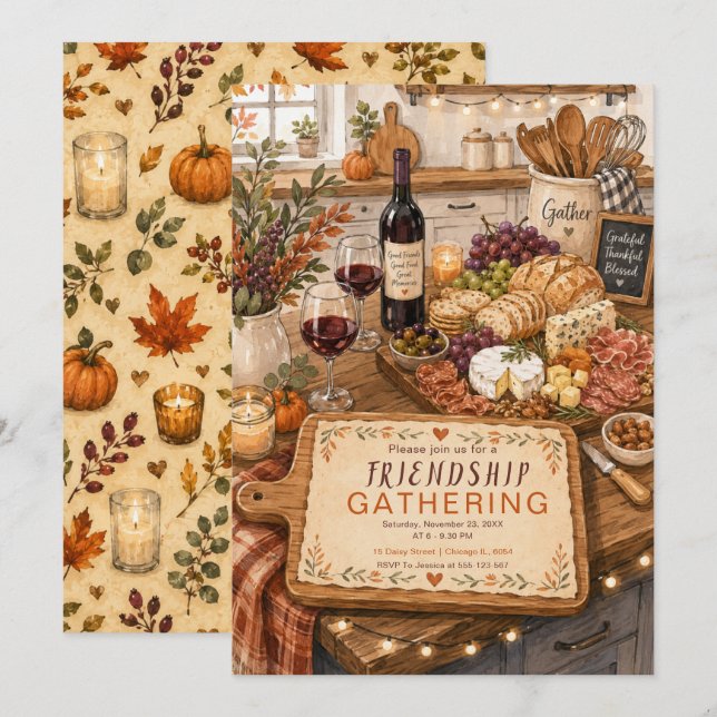 Invitation Réunion Cosy Friendsgiving (Devant / Derrière)