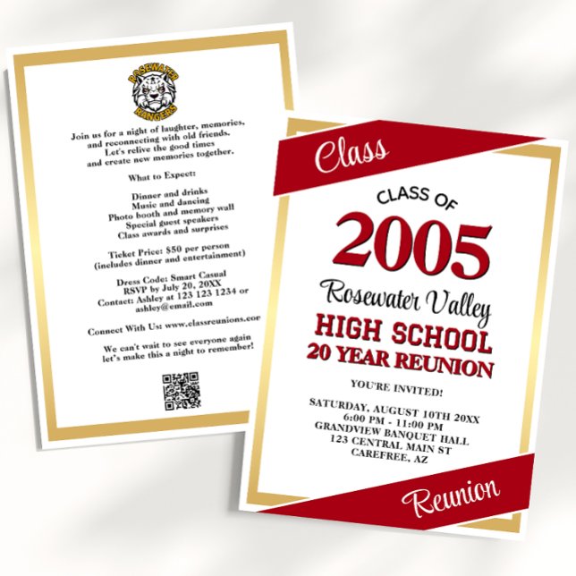 Invitation Réunion de classe de mascotte d'or rouge (Créateur téléchargé)